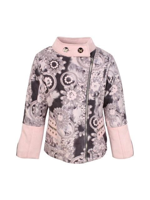 

CUTECUMBER Girls Grey & Peach Printed Suede Tailored Jacket