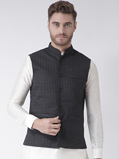 

DEYANN Men Black and White Printed Nehru Jacket