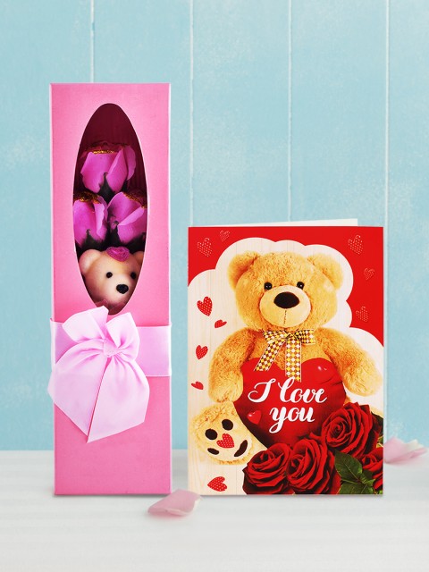 

Archies Pink & Multicoloured Combo of Flower Soap & Greeting Card
