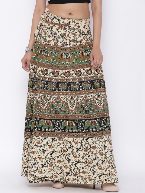 

SOUNDARYA Beige & Brown Bagru Printed Wrap Around Pure Cotton Skirt