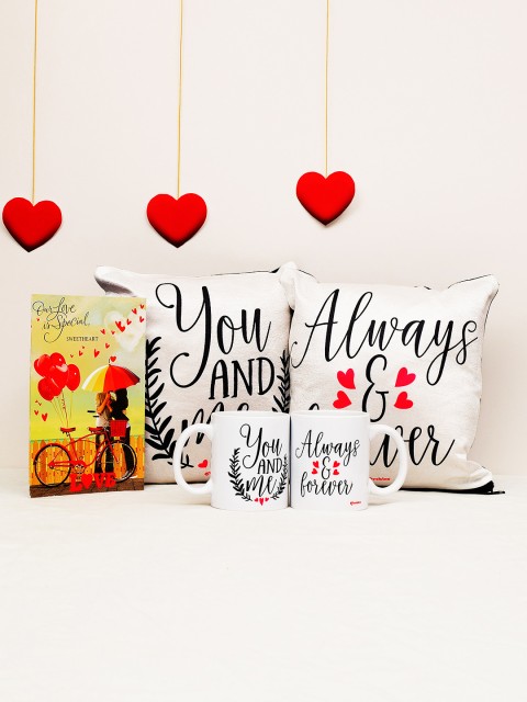 

Archies Love Gifts Valentines Day Special Love Quotation (2) Mug & (2) Cushion + Greeting Card- Pack of 5, Multi
