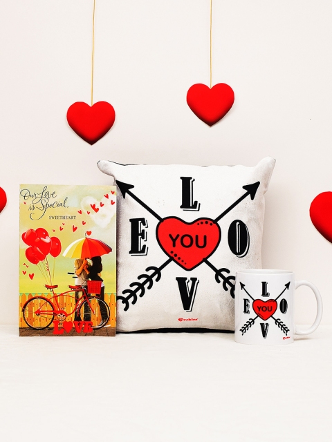 

Archies Love Gifts Set of 3 Valentines Day Special Mug Cushion & Greetings Card, Multi