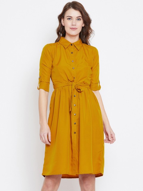 

The Dry State Women Mustard Yelllow Solid Shirt Dress