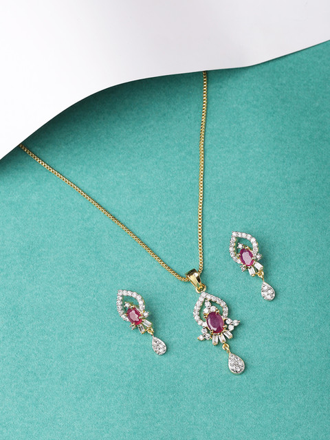 

Voylla Women Gold-Plated & Pink CZ Stone-Studded Handcrafted Jewellery Set