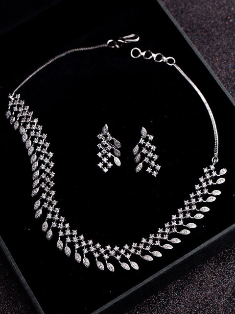 

Voylla Women Silver-Plated Handcrafted CZ Stone-Studded Jewellery Set