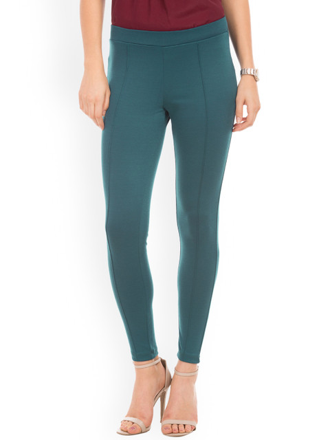 

Cherokee Women Teal Green Regular Fit Solid Treggings