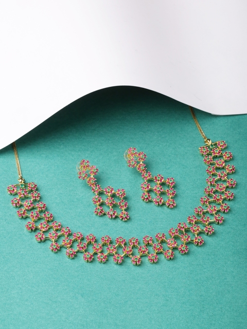 

Voylla Women Gold-Toned & Pink Handcrafted Stone-Studded Jewellery Set