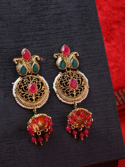 

Voylla Red Gold-Plated Handcrafted Dome Shaped Jhumkas