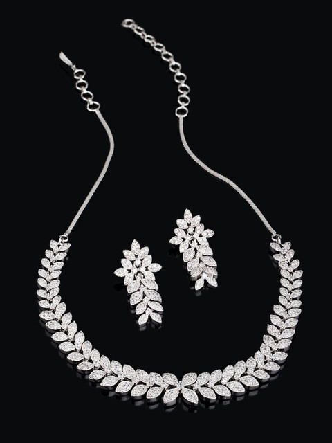 

Voylla Women Silver-Toned CZ Stone-Studded Jewellery Set