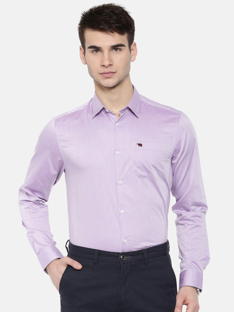 

THE BEAR HOUSE Men Purple Club Slim Fit Self Design Formal Shirt