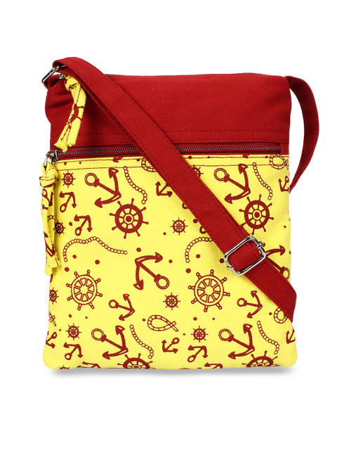 

Anekaant Maroon & Yellow Printed Sling Bag