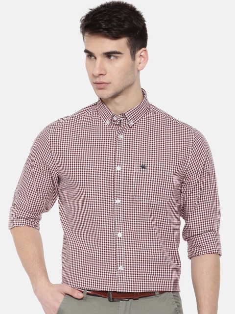 

THE BEAR HOUSE Men Red & White Slim Fit Checked Semiformal Shirt