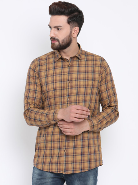 

Richlook Men Brown & Orange Slim Fit Checked Casual Shirt