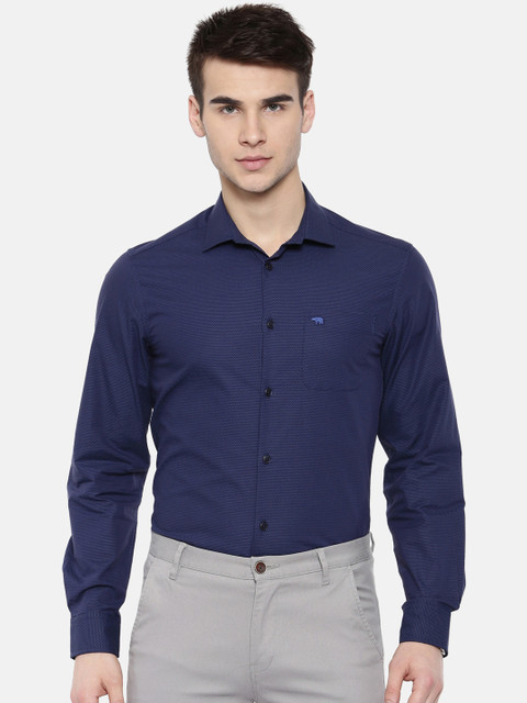 

THE BEAR HOUSE Men Blue Club Slim Fit Self Design Formal Shirt