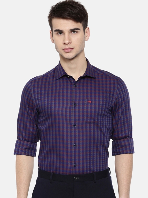 

THE BEAR HOUSE Men Navy Blue Slim Fit Checked Formal Shirt