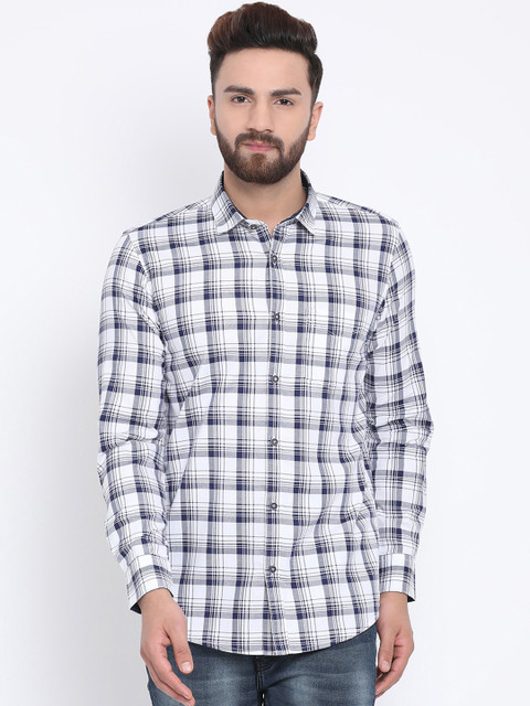 

Richlook Men White & Blue Slim Fit Checked Casual Shirt