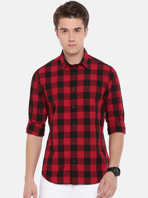 

THE BEAR HOUSE Men Red & Black Slim Fit Checked Casual Shirt