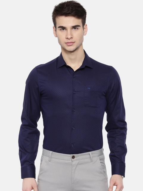 

THE BEAR HOUSE Men Navy Blue Club Slim Fit Printed Formal Shirt