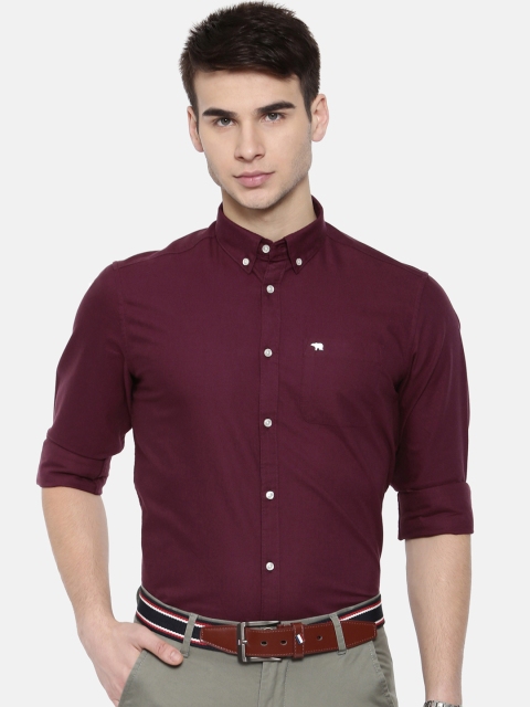 

THE BEAR HOUSE Men Maroon Slim Fit Solid Semiformal Shirt