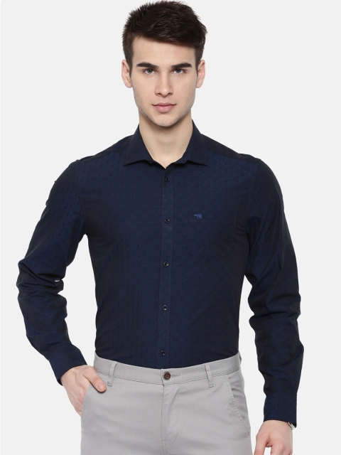 

THE BEAR HOUSE Men Navy Blue & Blue Slim Fit Printed Formal Shirt