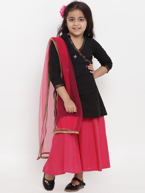 

Bitiya by Bhama Girls Black & Embroidered Kurta with Palazzos & Dupatta