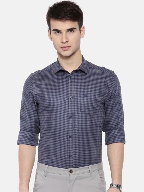 

THE BEAR HOUSE Men Grey & Blue Slim Fit Checked Semiformal Shirt