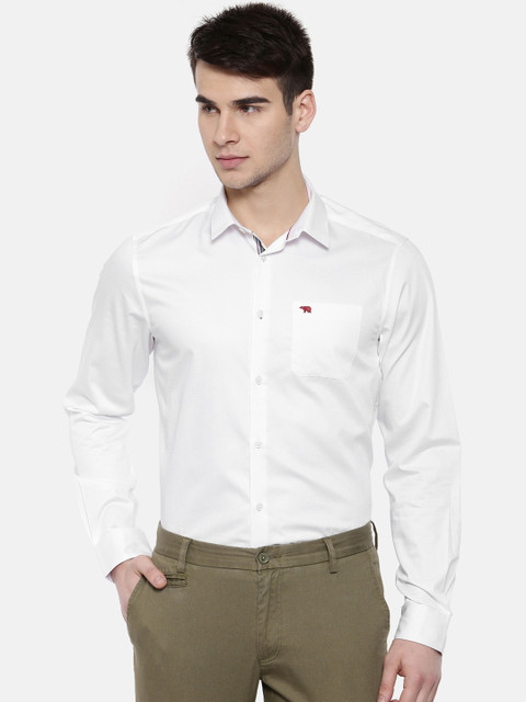 

THE BEAR HOUSE Men White Club Slim Fit Solid Semiformal Shirt