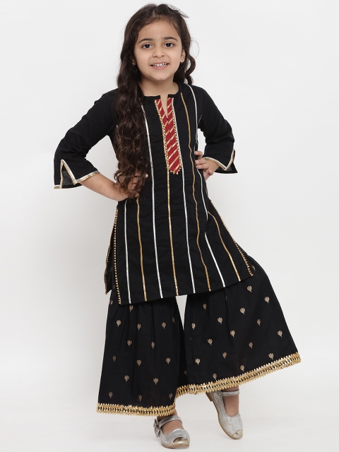 

Bitiya by Bhama Girls Black Striped Kurta with Sharara