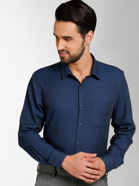 

Peter England Men Blue Regular Fit Self Design Casual Shirt