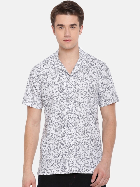 

THE BEAR HOUSE Men White & Grey Slim Fit Printed Casual Shirt