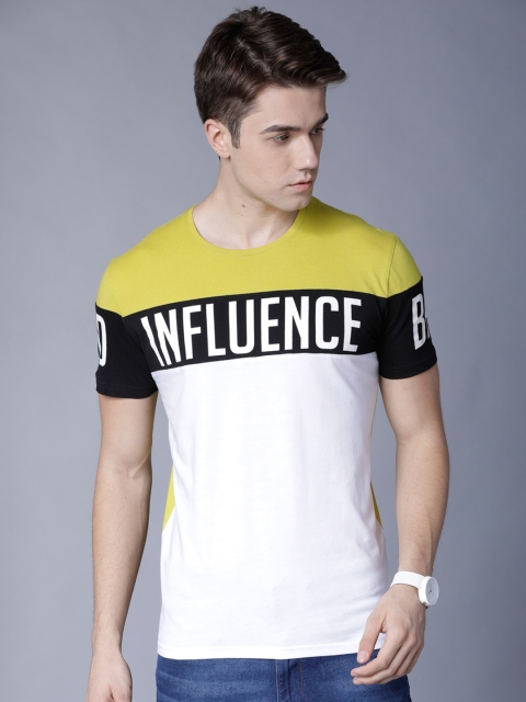 

LOCOMOTIVE Men White & Yellow Printed Round Neck T-shirt