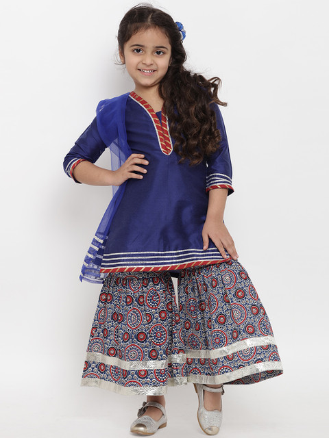 

Bitiya by Bhama Girls Blue & Striped Kurta with Palazzos & Dupatta