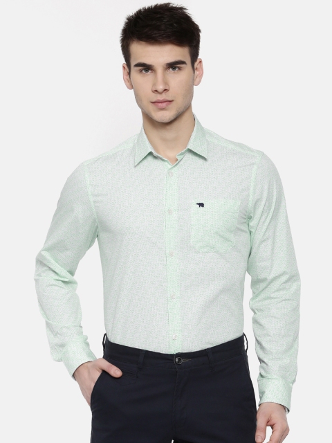 

THE BEAR HOUSE Men Green & White Slim Fit Printed Formal Shirt