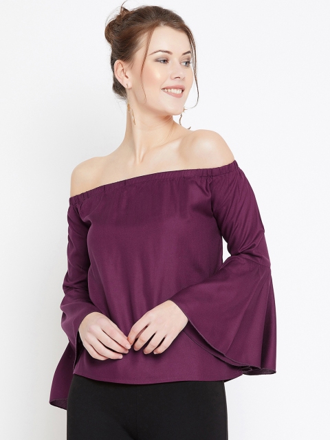 

U&F Women Purple Solid Bardot Top