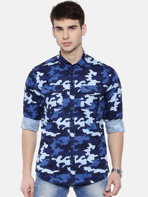 

THE BEAR HOUSE Men Blue & Blue Slim Fit Printed Casual Shirt