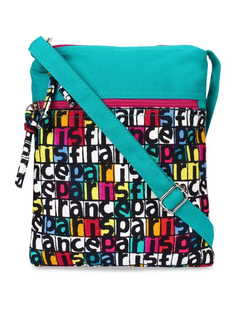 

Anekaant Turquoise Blue & Red Printed Sling Bag