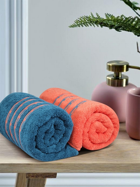 

Trident Set of 2 Blue & Peach-Coloured Cotton 500 GSM Bath Towels