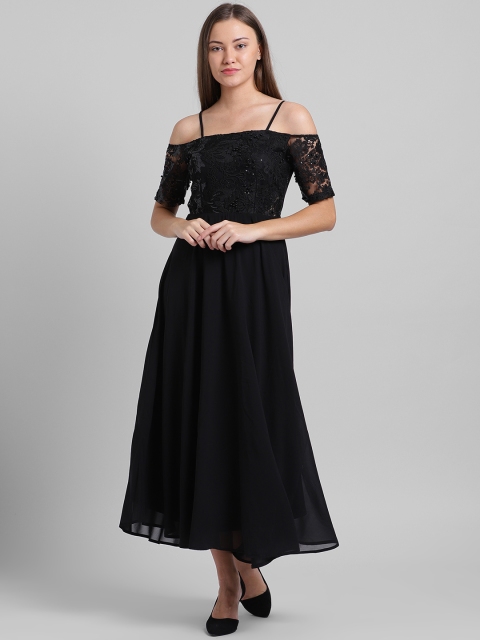 

Zink London Women Black Self Design Maxi Dress