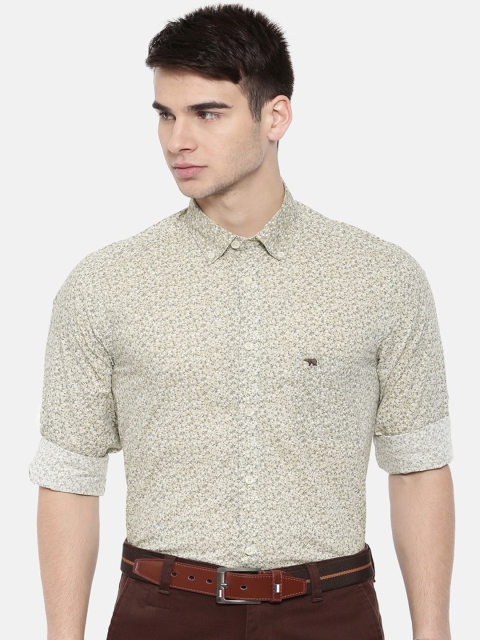 

THE BEAR HOUSE Men Beige & Off-White Slim Fit Printed Semiformal Shirt