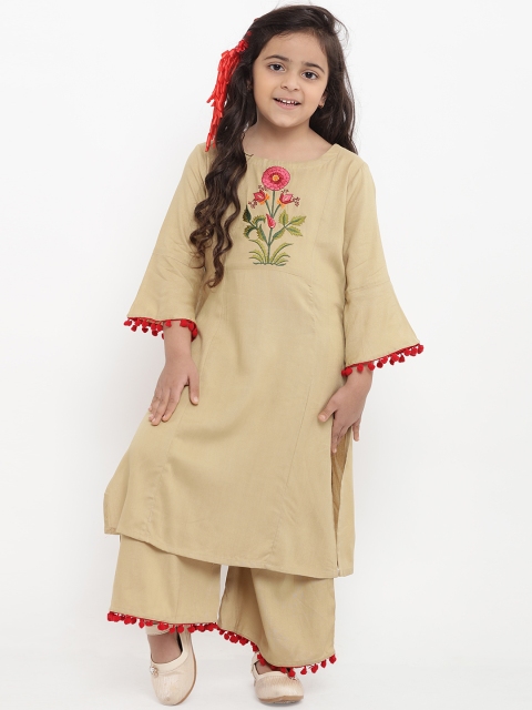 

Bitiya by Bhama Girls Beige Embroidered Kurti with Palazzos