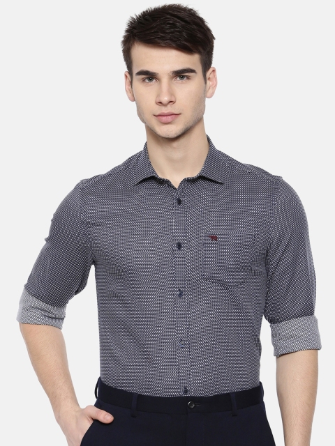 

THE BEAR HOUSE Men Blue & Blue Slim Fit Self Design Formal Shirt