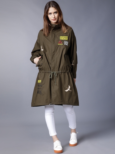 

Tokyo Talkies Women Olive Green Solid Tailored Jacket