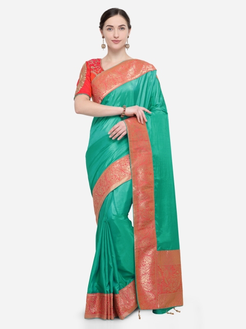

Indian Women Green Embroidered Pure Silk Saree
