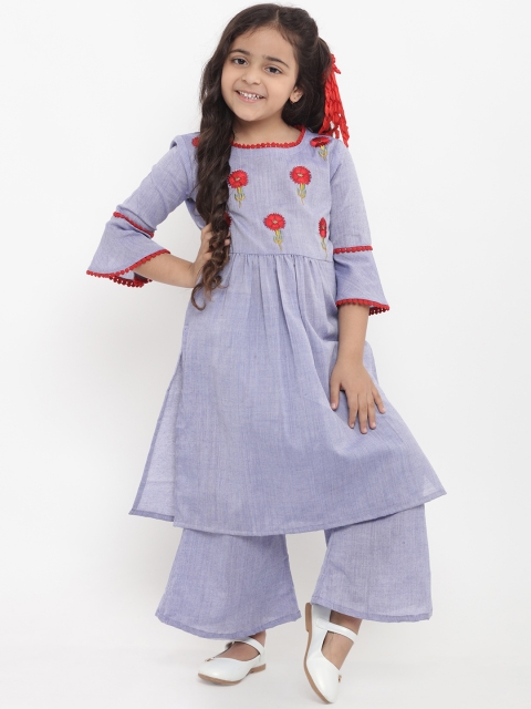 

Bitiya by Bhama Girls Blue Embroidered Kurti with Palazzos