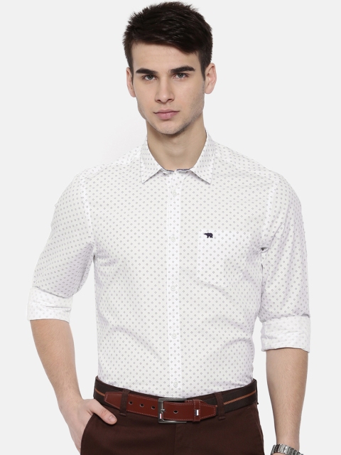 

THE BEAR HOUSE Men White Club Slim Fit Printed Semiformal Shirt