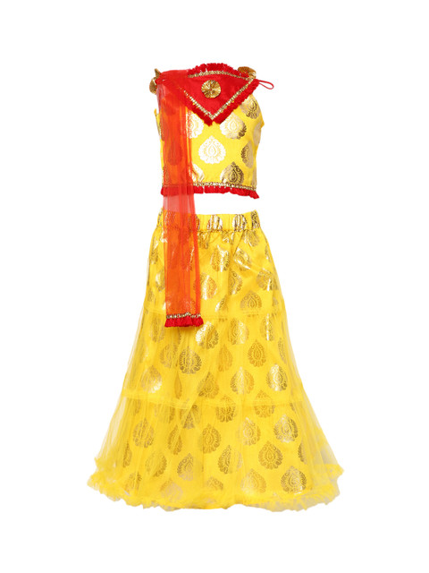 

BownBee Girls Yellow & Red Printed Ready to Wear Lehenga & Blouse with Dupatta