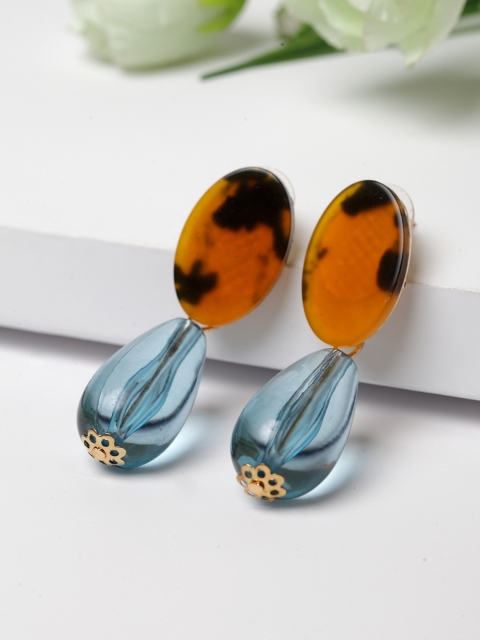 

AVANT-GARDE PARIS Green & Brown Gold-Plated Geometric Drop Earrings