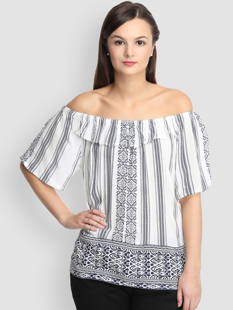 

LA LOFT Women White Striped Bardot Top