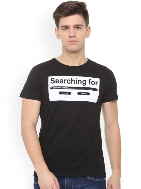 

People Men Black Printed Round Neck Pure Cotton T-shirt