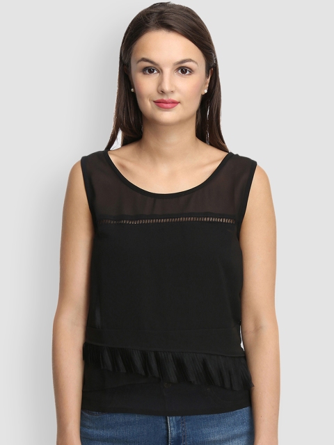 

LA LOFT Women Black Solid Top